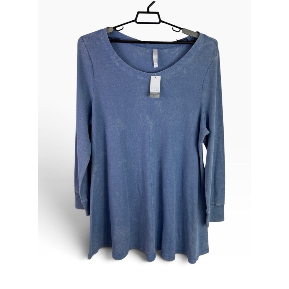 Cacique Sleep Women's Plus 18-20 Thermal Waffle Weave Sleep Shirt Blue NEW LS